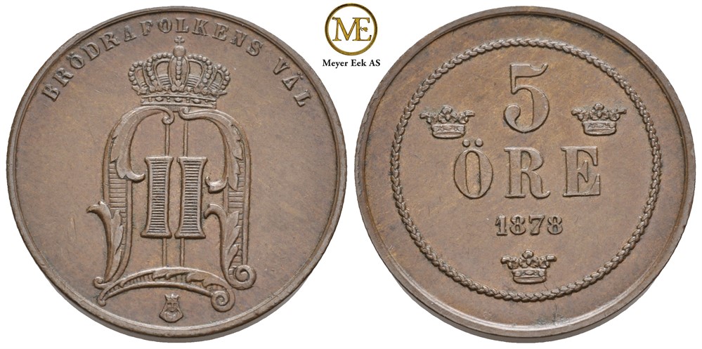 5 øre 1878 Oscar II. Kv.01