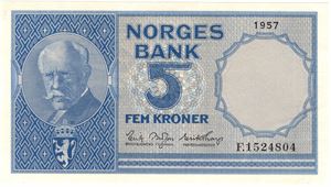 5 kroner 1957 F.1524804. Kv.0