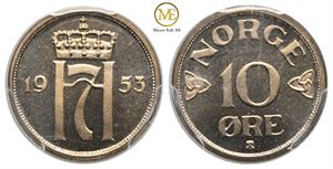 10 Øre 1953 Haakon VII. SP67. Prakt eksemplar