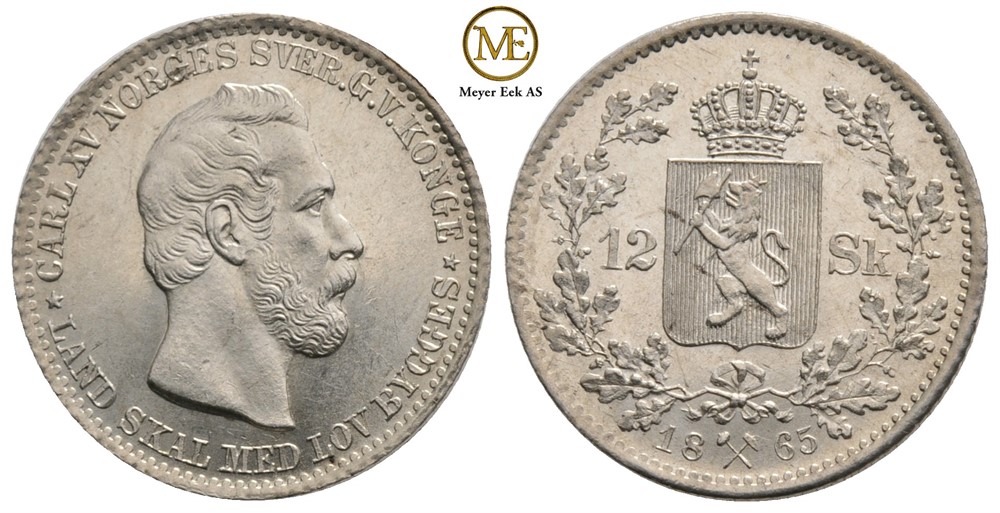 12 skilling 1865 Carl XV. NM.16. Kv.0