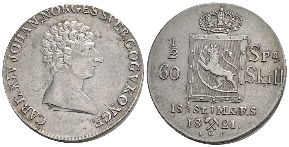 1/2 Speciedaler 1821 Carl XIV Johan. Kv.01