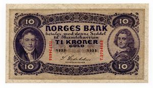 10 kroner 1933 T ex. RMF 15.9.18