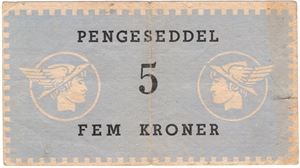 5 kroner pengeseddel 1940-1945. Kv.1