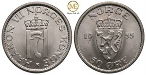 50 øre 1955 Haakon VII. Kv.0