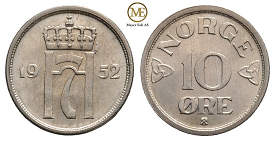 10 øre 1952 Haakon VII. Kv.0