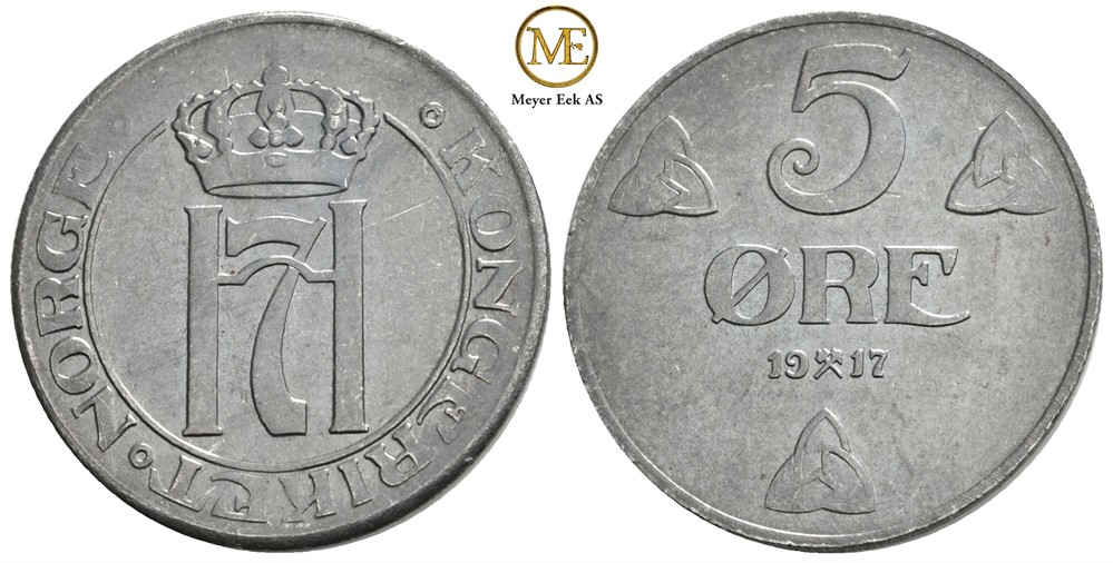 5 øre 1917 Haakon VII. Kv.0