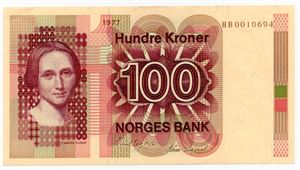 100 kroner 1977 HB erstatning ex. Skilling