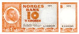 10 kroner 1971 A og 1972 E Kv.0