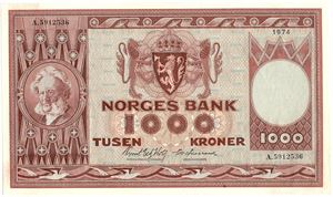 1000 kroner 1974 A.5912536. Kv.0