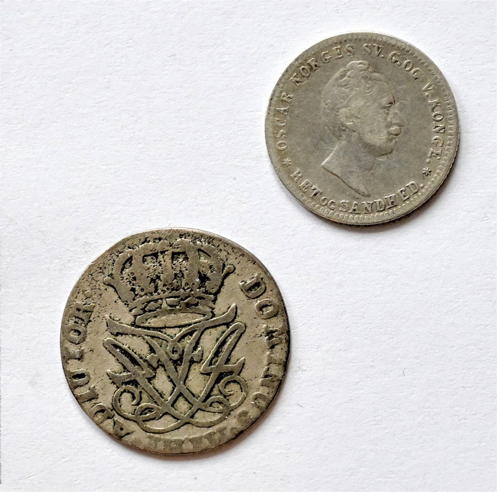 Norge 12 skilling 1723 og 1855 kv. 1/1- og 1
