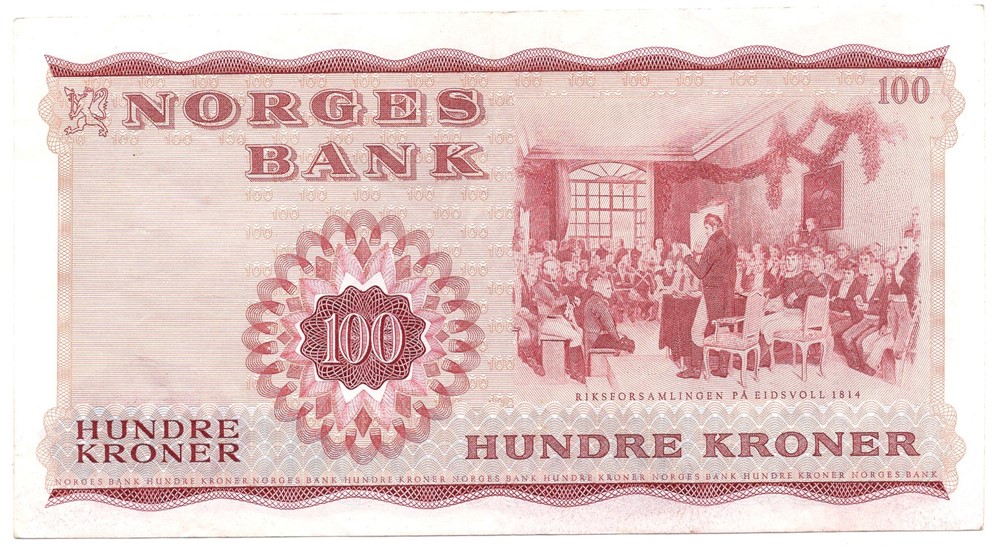 100 kroner 1972 Z.0009854. Erstatningsseddel. 45d. Kv.1+/01