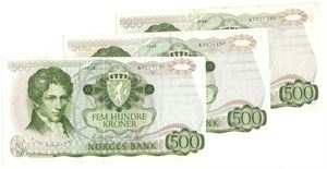 Lot. 500 kroner 1978, 1985 x 2. VK