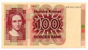 100 kroner 1977 QF erstatning ex. Skanfil 9.10.21