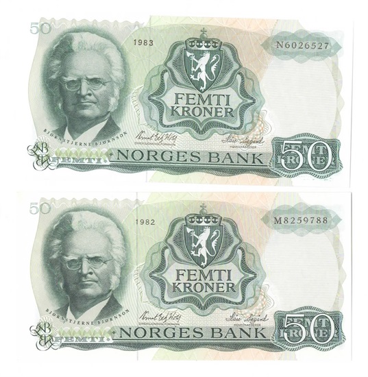 Norge 50 kroner 1982 M og 1983 N kv. 0