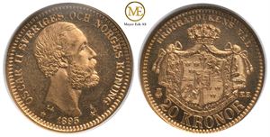 20 kronor 1895 Oscar II. MS 65 PL. Kv.0