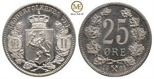 25 øre 1901 Oscar II. Speilflater. Kv.0