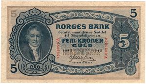 5 kroner 1943 V.6625624. Kv.0