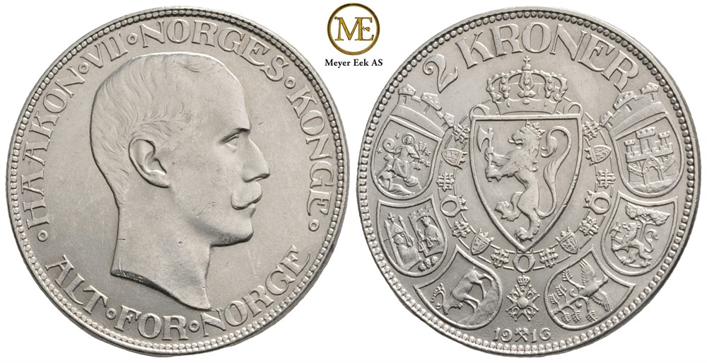 2 kroner 1916 Haakon VII. Kv.0