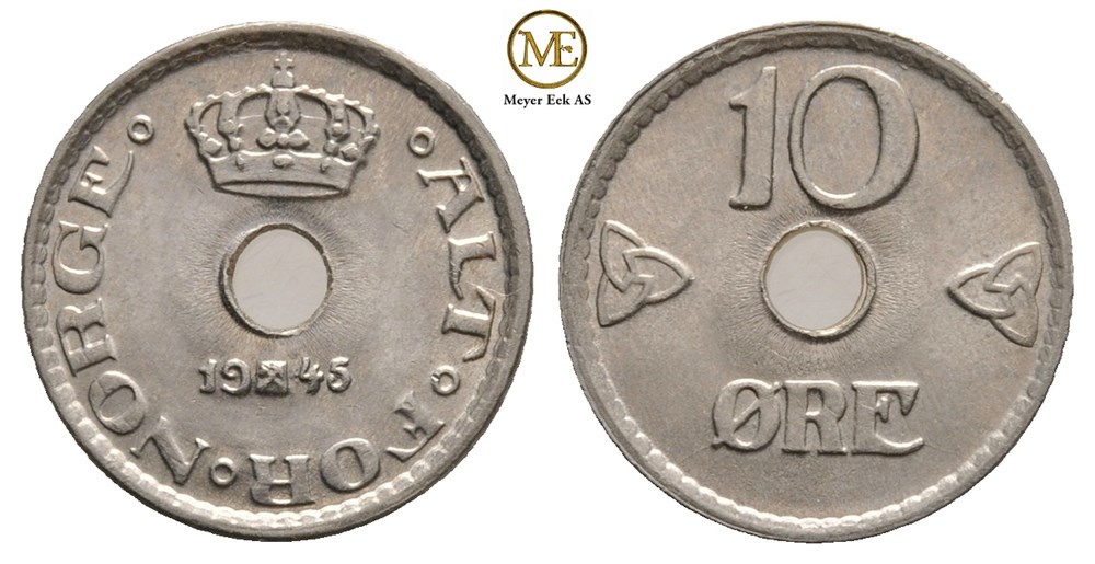 10 øre 1945 Haakon VII. Kv.0