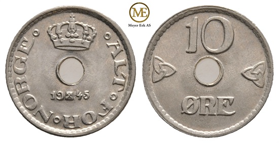 10 øre 1945 Haakon VII. Kv.0
