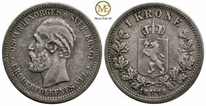 1 krone 1878 Oscar II. Kv.1/1+