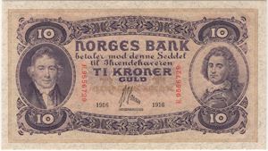 10 kroner 1916 E.9556729. 66 EPQ. Kv.0