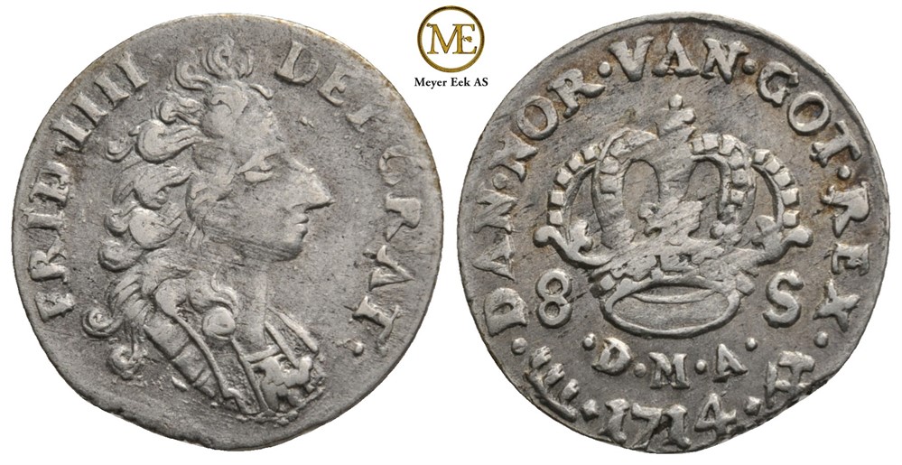 8 skilling 1713 Frederik IV. Kv.1+
