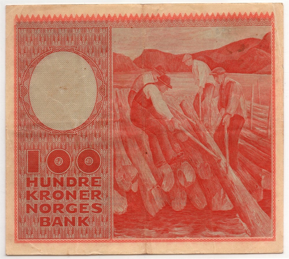100 kroner 1954 Z. Erstatningsseddel. RR seddel. Kv.1