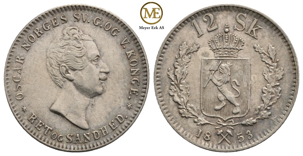 12 skilling 1853 Oscar I. NM.31. Kv.01