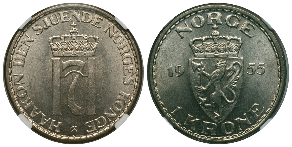 1 krone 1955 Haakon VII. Kv.0