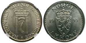 1 krone 1955 Haakon VII. Kv.0