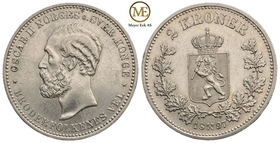 2 kroner 1897 Oscar II. Kv.0/01
