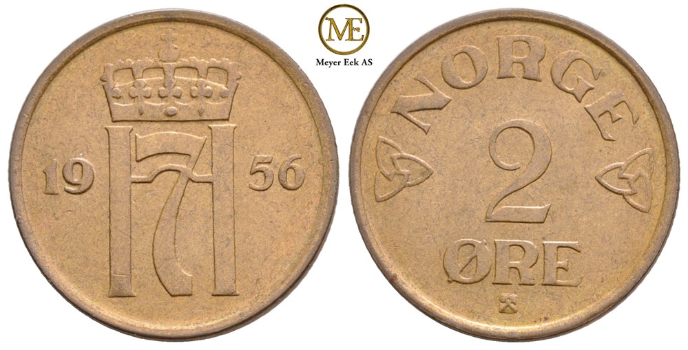 2 øre 1956 Haakon VII. Kv.0