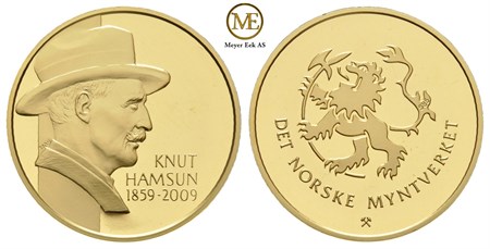 Knut Hamsun 1859-2009. 150 års medalje i gull. Proof