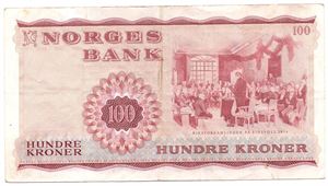 100 kroner 1967 X.1713015. Erstatningsseddel. Kv.1