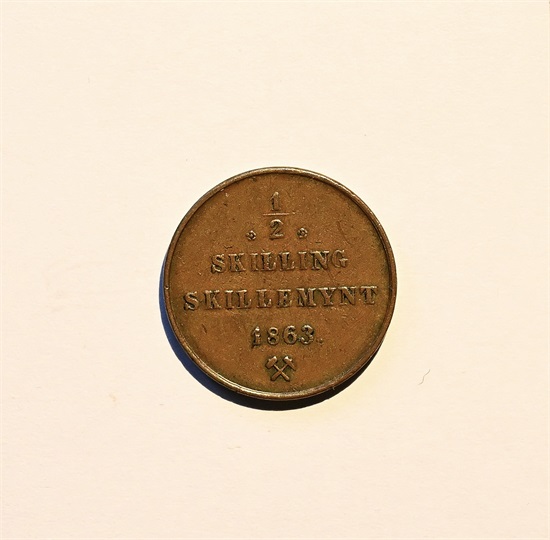 Norge 1/2 skilling 1863 kv. 1+