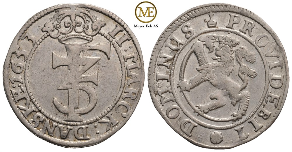 2 mark 1653 Frederik III. Kv.1+