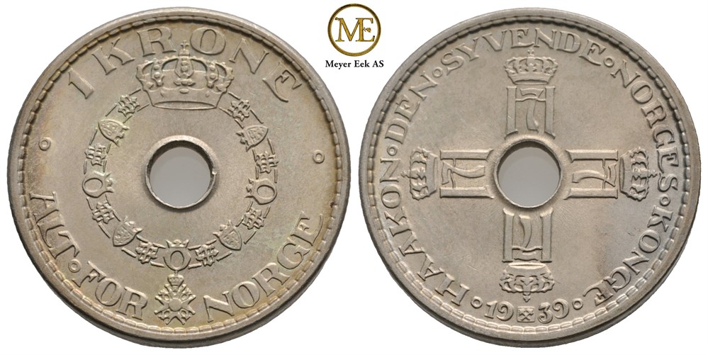 1 krone 1939 Haakon VII. Kv.0