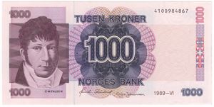 1000 kroner 1989. Kv.0