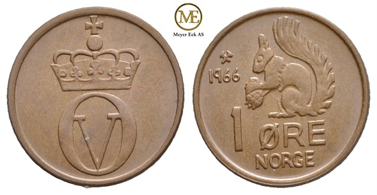 1 øre 1966 Olav V. Kv.0
