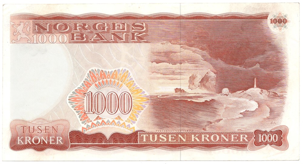 1000 kroner 1975 Z.0013041 erstatningsseddel. Kv.1/1+