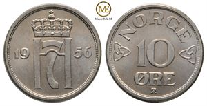 10 øre 1956 Haakon VII. Kv.0