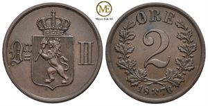 2 øre 1876 Oscar II. Kv.0/01