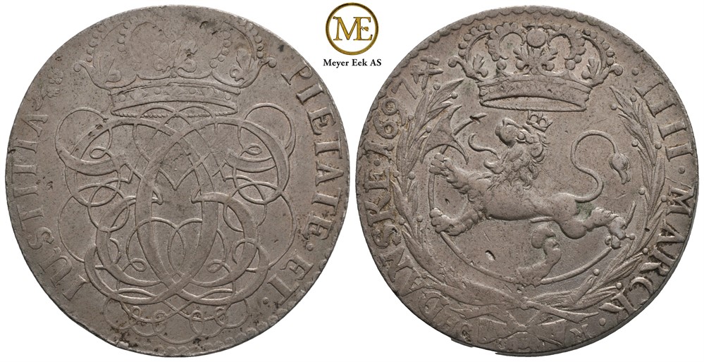 4 mark 1697 Christian V. Kv.1+