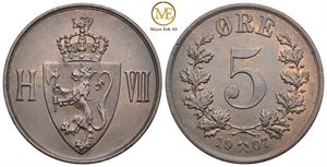 5 øre 1907 Haakon VII. Kv.0/01