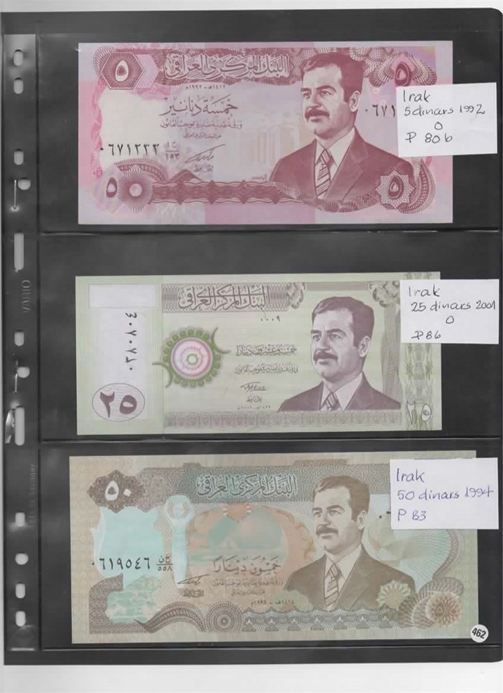 Irak samling 10 sedler 1/4 til 10000 dinars kv. 0