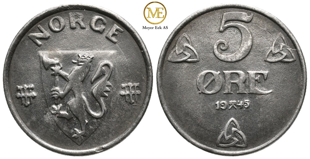 5 øre 1945 Haakon VII. Kv.0/01