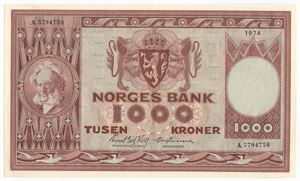 1000 kroner 1974 A.5794758. Kv.0