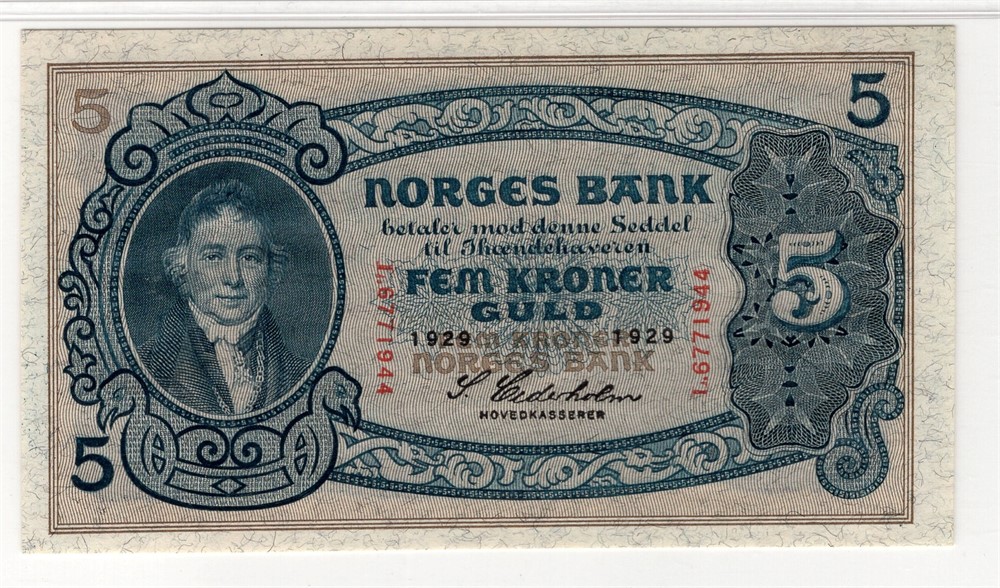 5 kroner 1929 L.6771944. Kv.0
