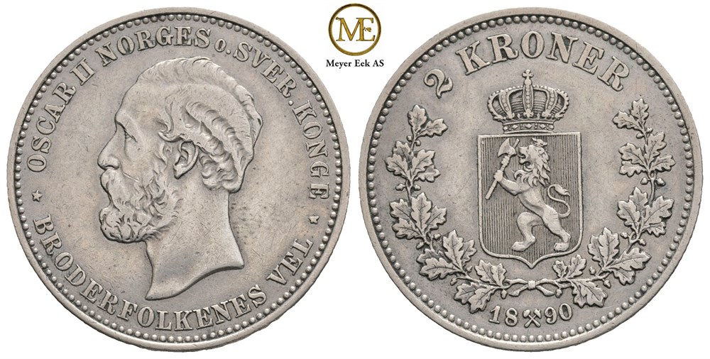 2 kroner 1890 Oscar II. Kv.1/1+